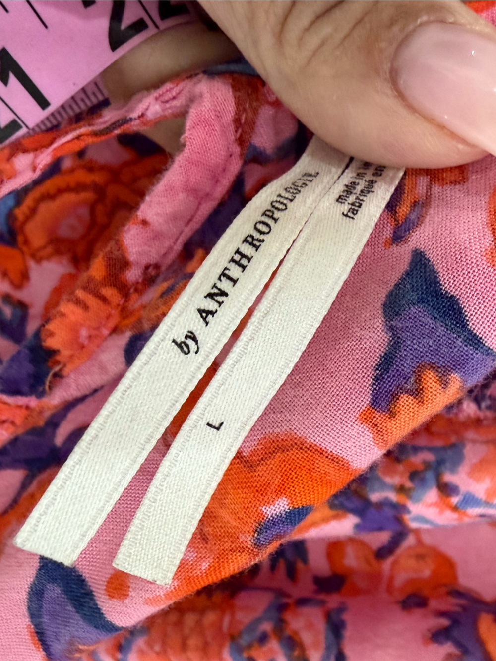 Anthropologie Mabel Floral Patchwork Boho Tiered Mini Dress in Pink size Large - Picture 6 of 6